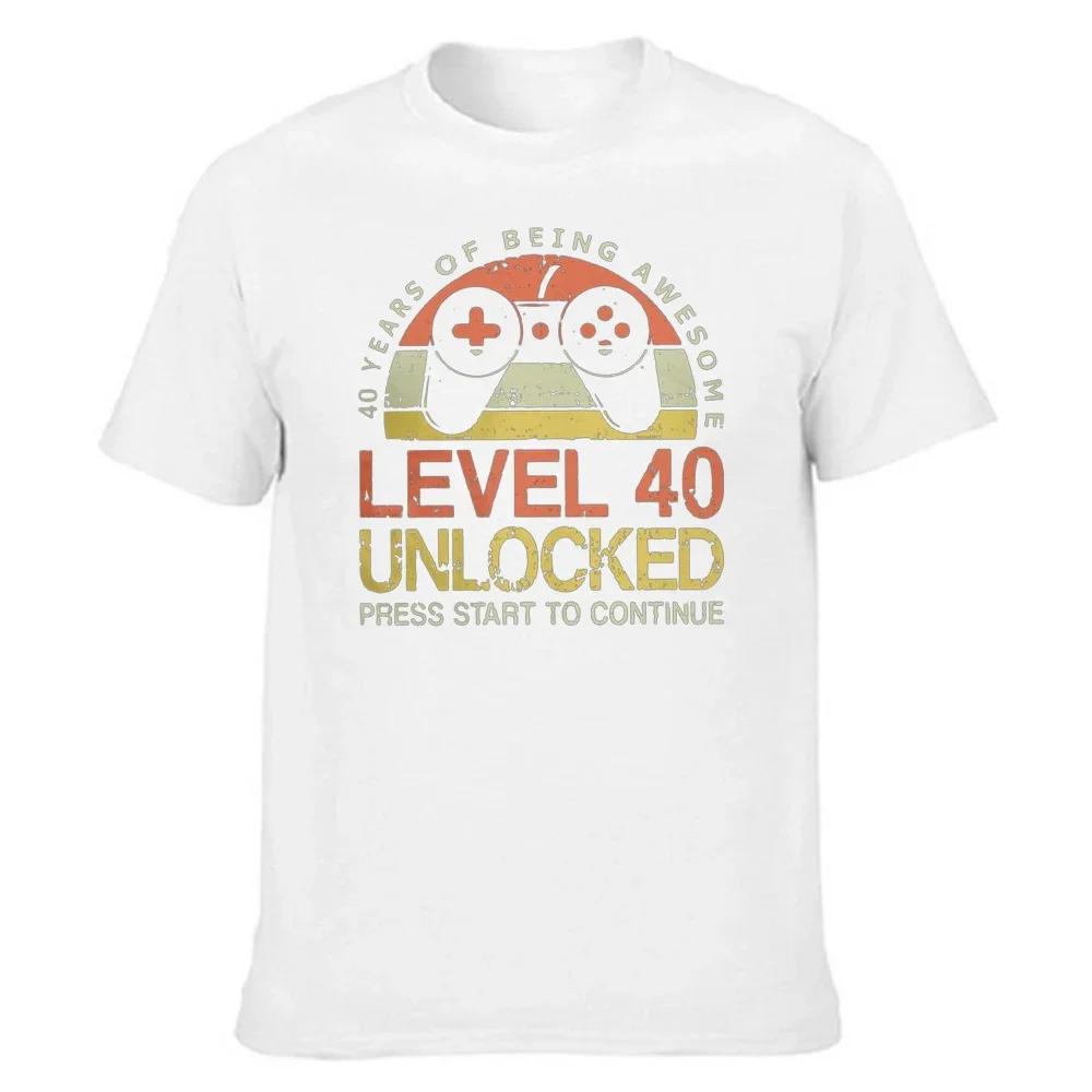 Level 40 Unlocked Funny Video Gamer 1985 40th Birthday Gift T Shirts Men Crew Neck Tees Short Sleeve Dad Father T-Shirt Clothes