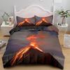 Volcano Duvet Cover Set King Size Disaster Pattern Red Yellow Comforter Cover Microfiber Lava Bedding Set For Adult Boy Men Teen