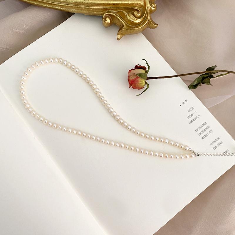 Fashion Jewelry Natural Freshwater Pearl Necklace 925 Sterling Silver Chain for Women Girls