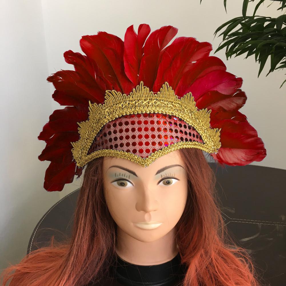45cm Feather Cosplay Hat Carnival Indian Chief Hair Accessories Party Sparkling Embellished Headdress Colored Feather Headwear