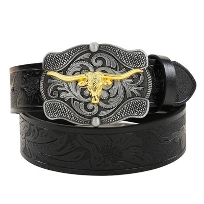 Vintage Western Belt Longhorn Bull Belt Belt Belt Belt Kovbojské pásky pro muže Western s velkou sponou Jeans Belt Kožený pásek