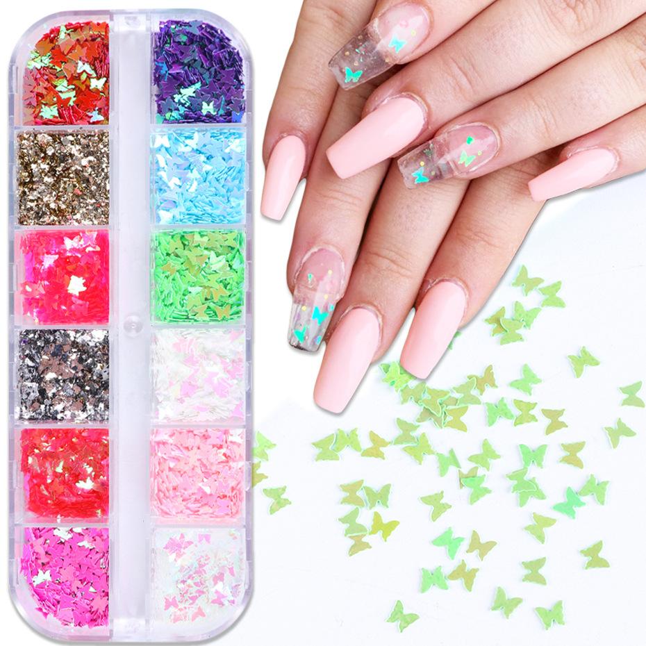 Nail Art Accessories 12 Colors Laser Symphony Butterfly Sequins Nail Decoration Sequins