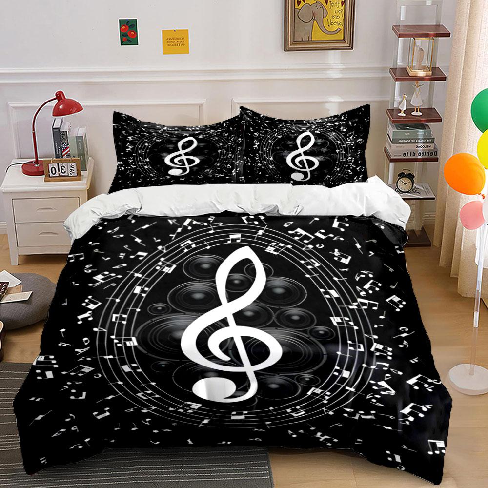 Treble Clef Speaker Floating Music Note Duvet Cover Set Black Music Art Bedding Includes 1 Duvet Cover And 2 Pillowcase Gift
