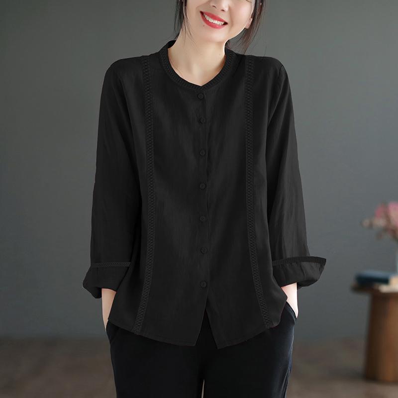 ZANZEA Dámská ležérní bavlněná halenka s kulatým výstřihem a dlouhým rukávem