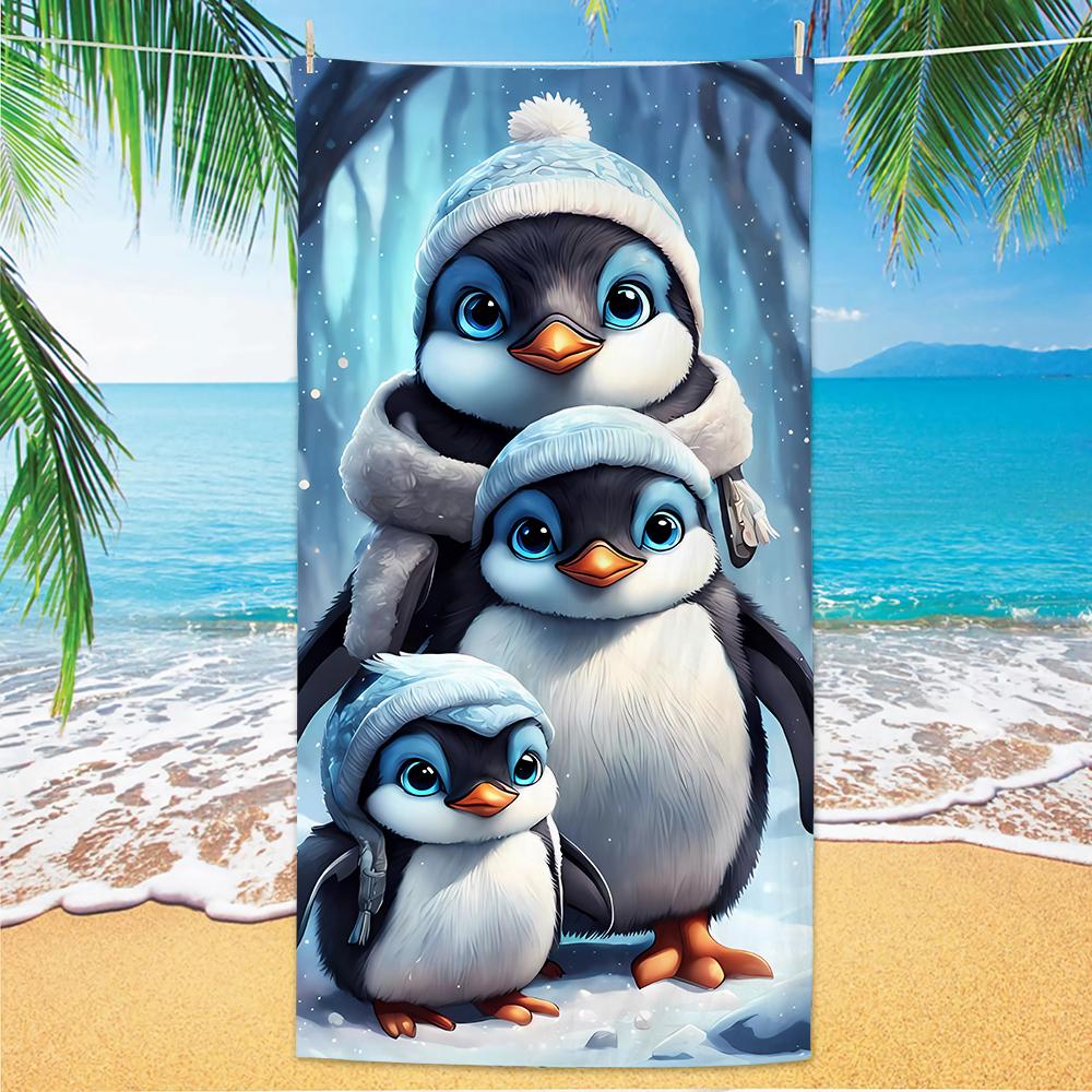 

Penguin Pattern Beach Towel, Digital Printing Thin Quick-Dry Anti-Sand Microfiber Lightweight for Swim Yoga Travel Gym Gift W30*H60(CM)