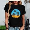 Women's Fashionable Round Neck Casual Retro Print Short Sleeved T-shirt Top