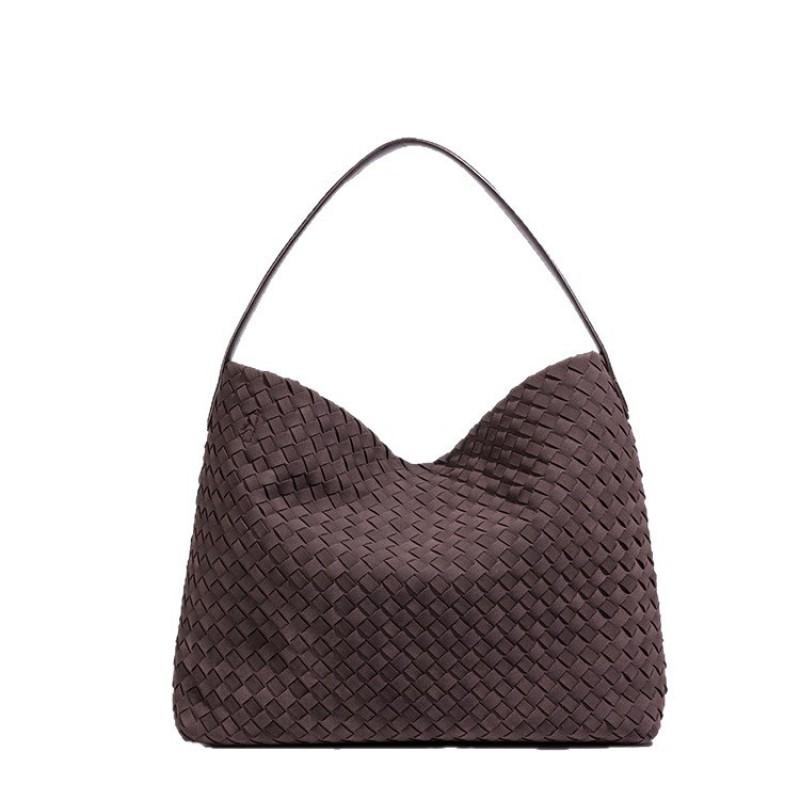 Woven Tote Bag Women Large Capacity Soft Leather Shoulder Crossbody Urban Chic Vintage Style