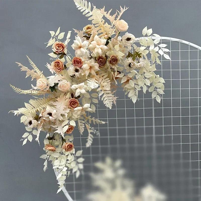 Champagne Wedding Artificial Flowers Row Party Centerpieces Arch Decor Wall Window Backdrop Arrange Props Leaf Hanging Floral