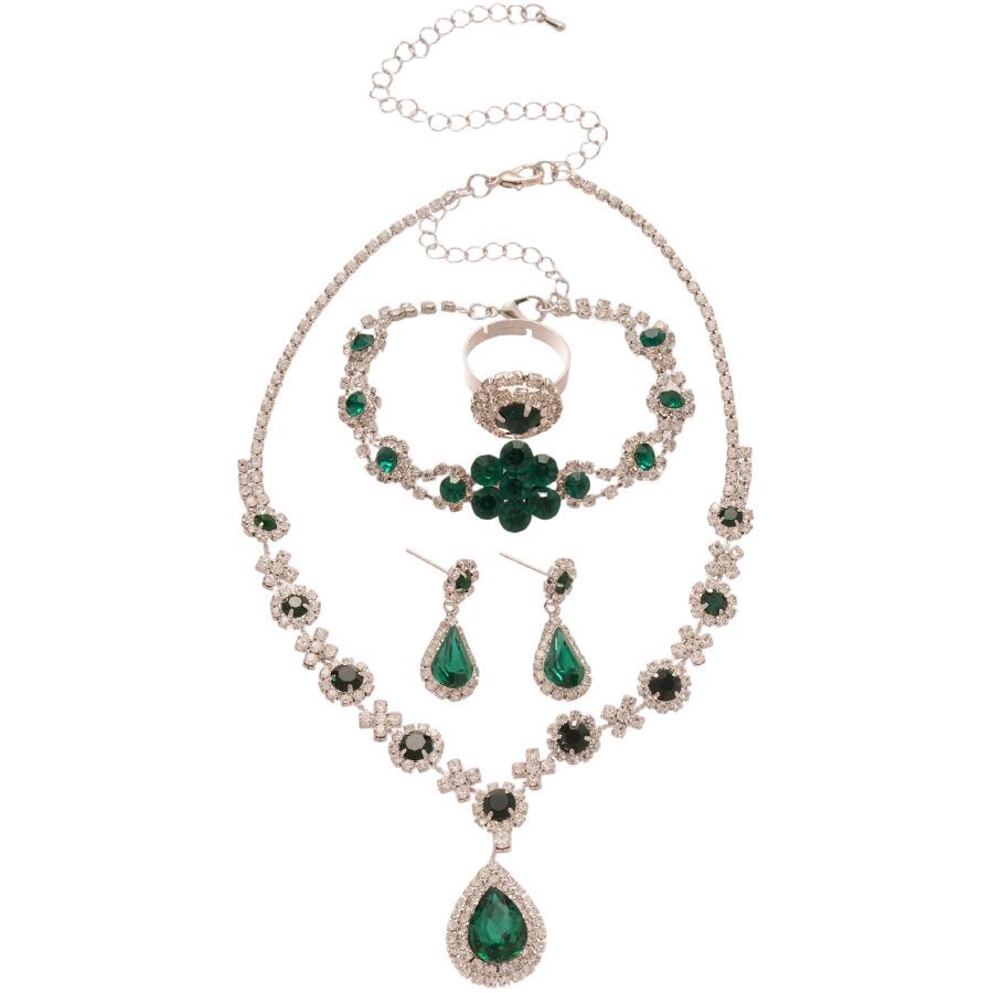 Rhinestone Geometric Flower Water Drop Earring & Necklace Set - Elegant Light Luxury Clavicle Chain