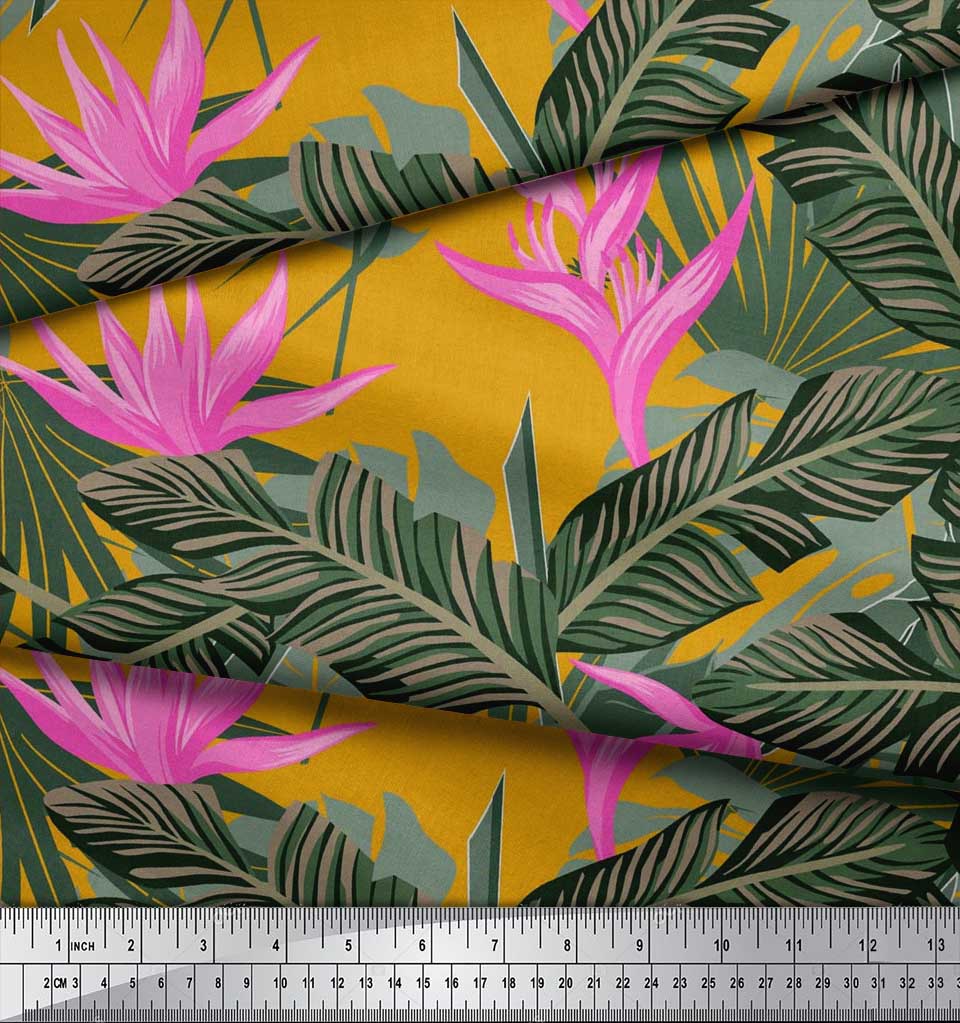 Soimoi Japan Crepe Satin Stoff Blomster & Blader Tropisk Stoff Prints etter meter 42 tommer