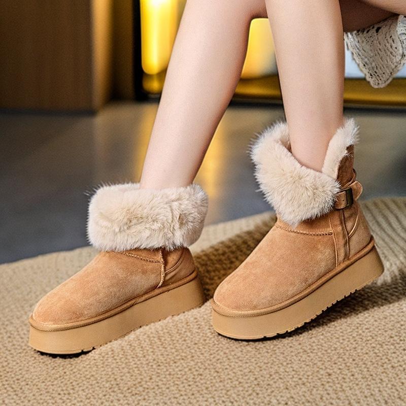 2025 Winter New Short Tube Two Wear Snow Boots Women's Platform Short Boots Piled and Thickened Large Northeast Gray Fluffy Cotton Shoes
