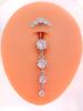 Gold Stainless Steel Long Dangle Flower CZ Belly Button Ring for Women