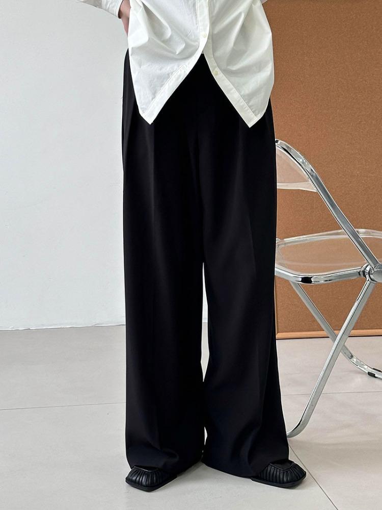 

Модные плиссированные брюки с широкими штанинами для женщин, с высокой талией, прямые, свободные, костюмные брюки, женские, весна 2025 L чёрный