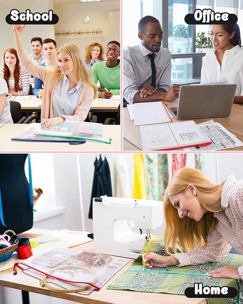 10pcs Mesh Zipper Pouch Document Bag Waterproof Zip File Folders A6/A5/A4/A3 School Office Supplies Pencil Case Storage Bags