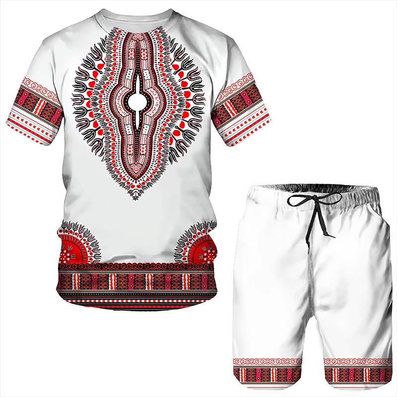 Hot Sale Summer Men Clothing 3d Print Man T-Shirts Shorts Set Men's Tracksuits OversizT-shirt + Shorts Two-piece Breathable Set