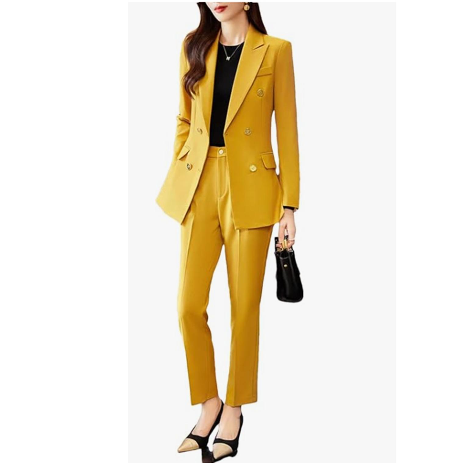 

Женская мода Офисные костюмы с длинным рукавом Двубортные с отложным воротником 2025 Новые Всесезонные брючные костюмы S