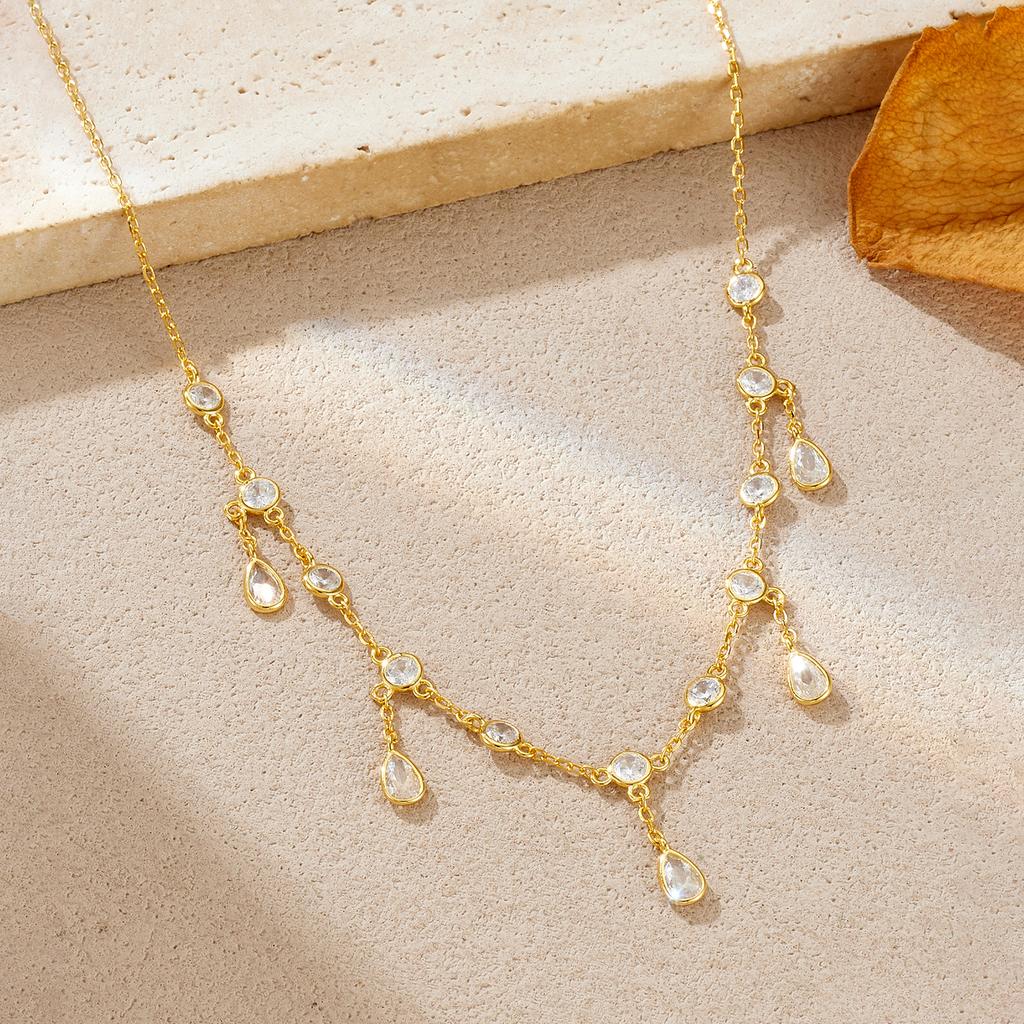 Sterling Silver Pear Shape Round Pendant CZ Zircon Necklace Women 2025 Chic Elegant Daily Party Jewelry Gift