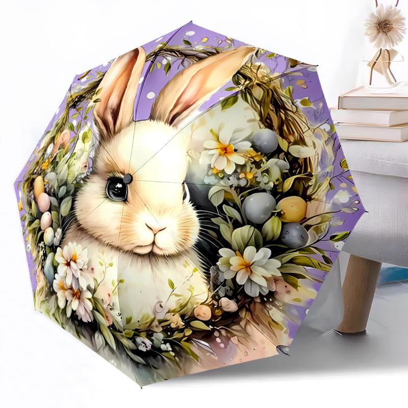 Easter Bunny Basket Outdoor Automatic Umbrella Compact 8-Rib Lightweight Durable Plastic & Iron Travel Essential Fashion Lovers Wedding Party Gift