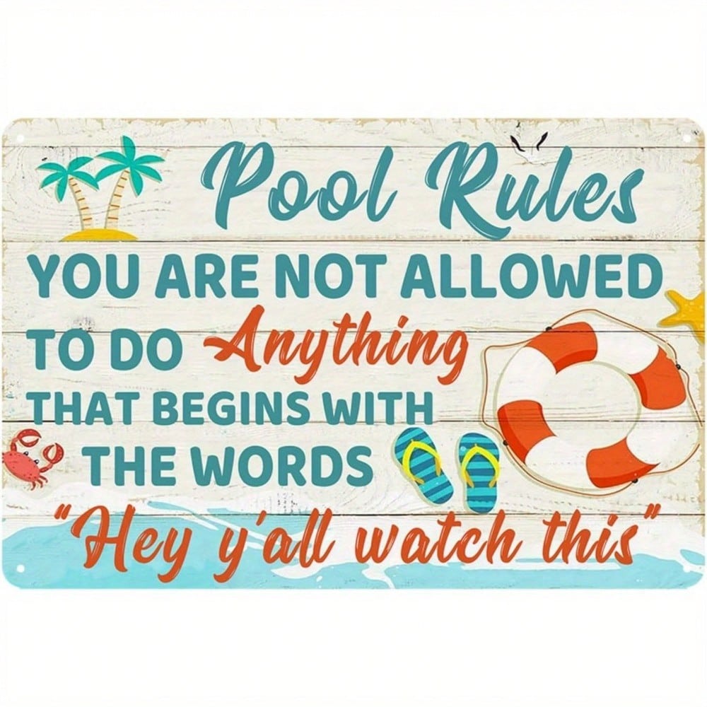 

Humorous Pool Rule Metal Plaque, Vintage Retro Poolside Safety & Comedy Decor, Home Art Accent for Pool Lover & Leisure Fans 20x30cm（7.8x11.8inch）