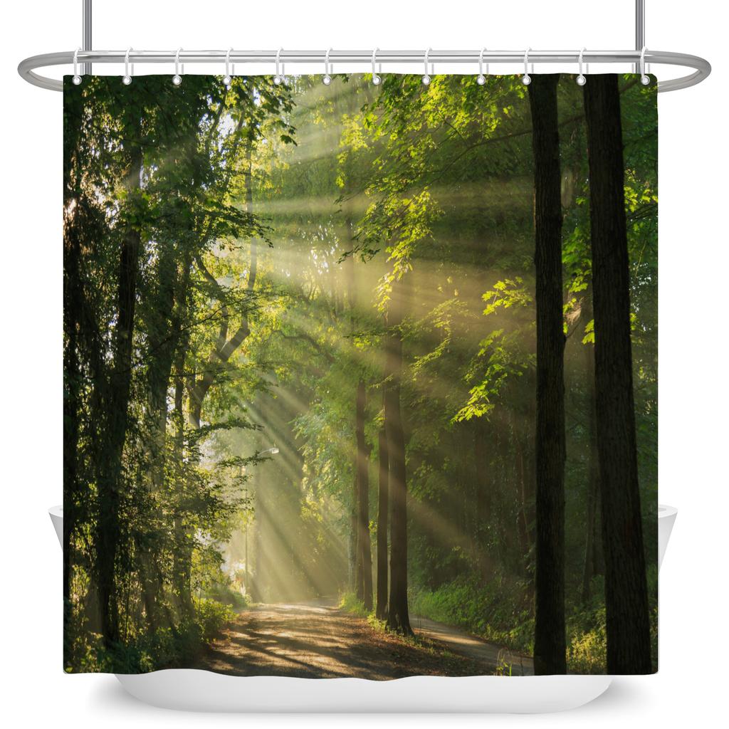 Natural Scenery Forest Shower Curtain Summer Jungle Tree Sunlight Landscape Bathroom Curtain Home Decor Waterproof Bath Curtain