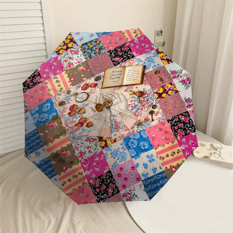

1PC Floral Patterns Vintage Umbrella-8-Rib Reinforced Portable Folding Travel Suitable for All Seasons Outdoor Daily Use Is an Ideal Choice -K0390