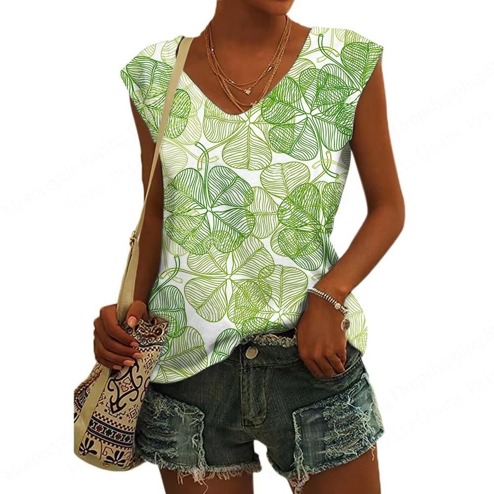 New Fashion Women's Tanks Top Floral Pattern 3d Print Tank Tops Flower Camisole Women Fashion V-Neck Short Sleeve Tops Tees Lady