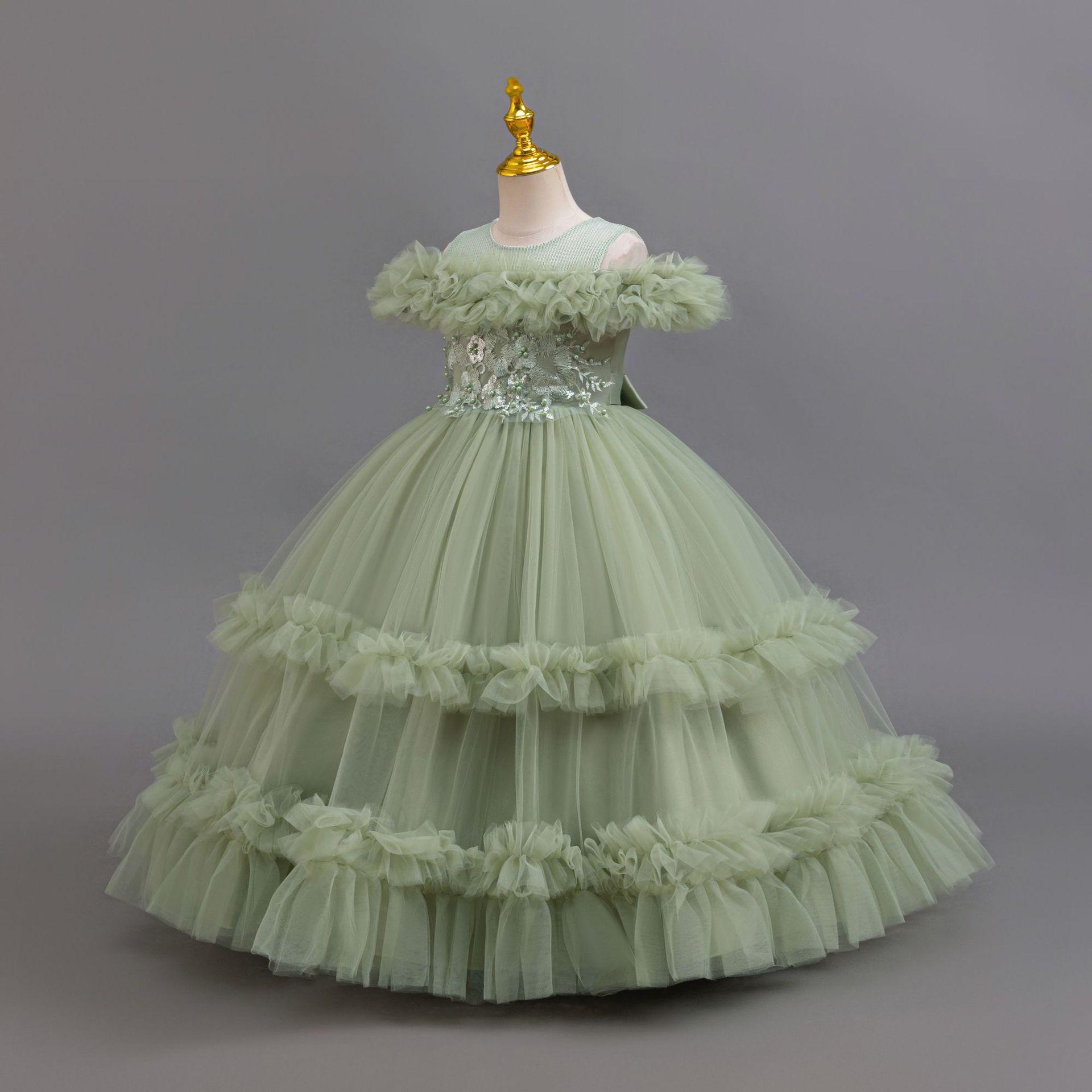 

Girls Puffy Princess Dress – Flower Girl & Piano Performance Formal Wear 160 cm зелений