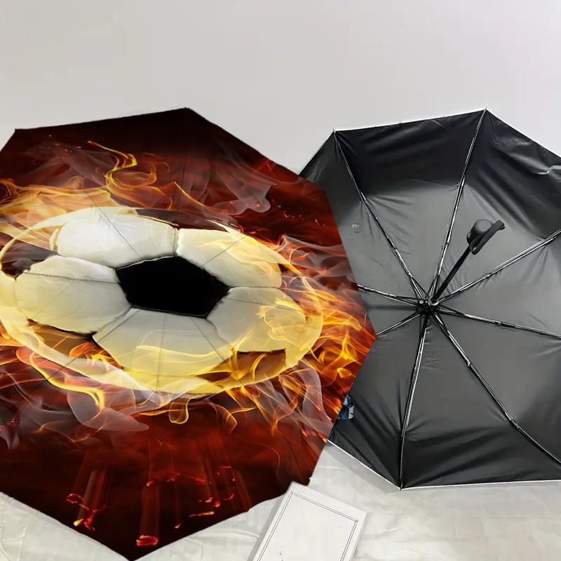 1 Stück Fußball, Feuer Automatisches Öffnen/Schließen Regenschirm mit Winddicht, 8-Rippen Stabiles Dach, Langlebige Rippen, Modisches Design1325A
