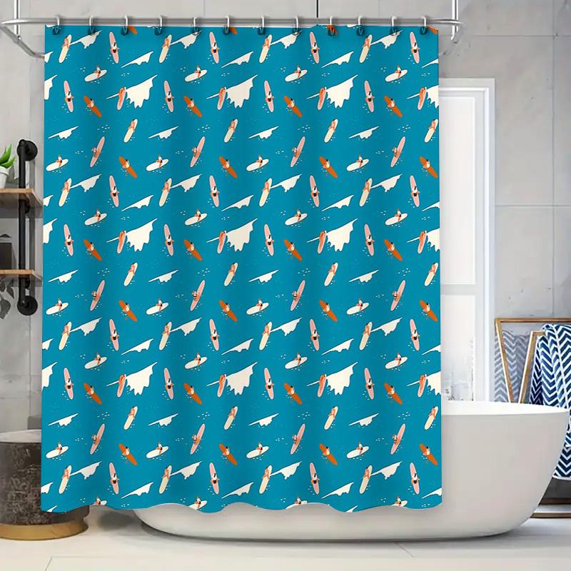 Blue Wave Ocean Shower Curtain Beach Surfboard Waterproof Bathroom Decor Set Coastal Vibes Home W60H190(CM)-1 Pcs