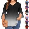 Women's Printing V-neck Plus Size Tops 3/4 Sleeves Elegant Shirt Tops