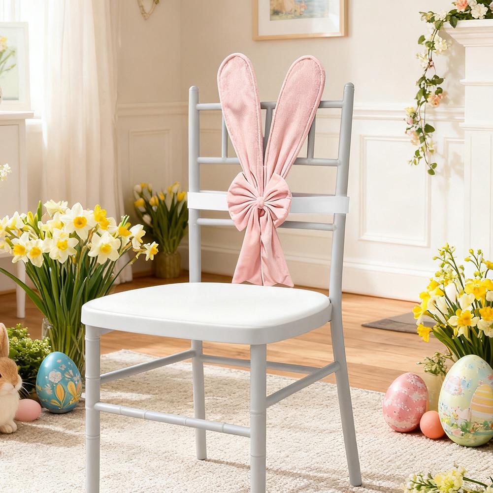 Easter Table Decor Bunny Ear Chair Cover Easter Party Easy To Use Chair Decoration Bunny Chair Covers Soft Plush Cloth