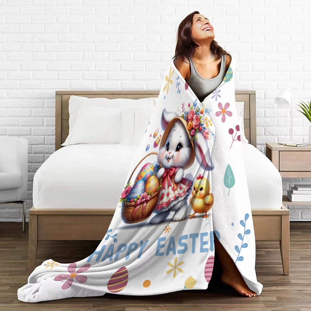 1PC Happy Easter Celebration Pattern Flannel Blanket,Soft,Skin-Friendly,Warm,Machine Washable,Suit for Sofa, Bed, Office,Camping