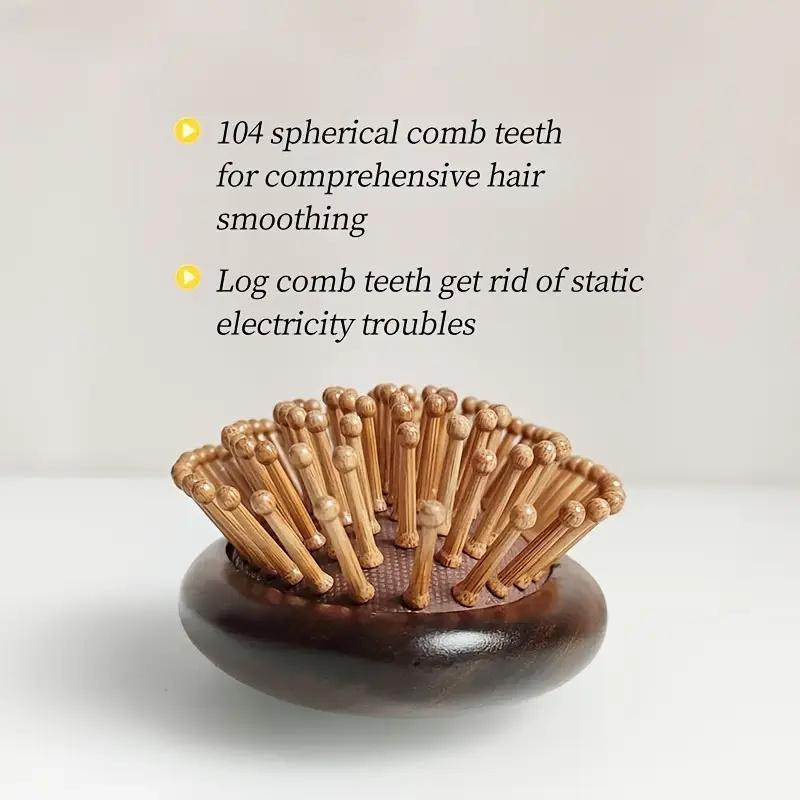 BEPAN Hand-Carved Sandalwood Air Cushion Comb with Bamboo Bristles Cat-Shaped Wooden Hair Styling Comb Oval Scalp Massage Brush Comb