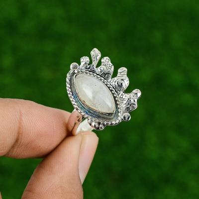 Geschenk für Frauen Statement Verstellbarer Ring 925 Silber Natürlicher Regenbogen-Mondstein