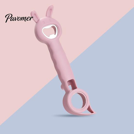 Praktisch Keukencadeau Flesopener in Konijnvorm, Multifunctionele 4-in-1 Handmatige Kroonkurkverwijderaar, Openaar voor Strakke Deksels Comfortabel Handvat