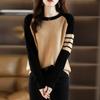 Round-neck Color-blocked Sweater Women's Trendy Loose Knitted Sweater Casual Short Pullover Spring and Autumn
