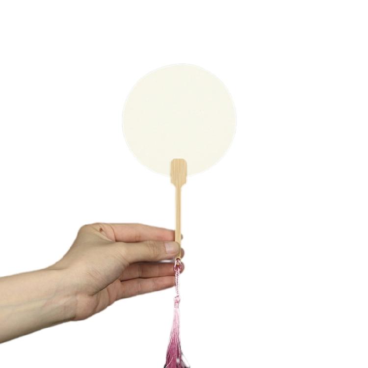 Chinese Rice Paper Fan White Round Fan with Tassels DIYs Blank Fan Decors