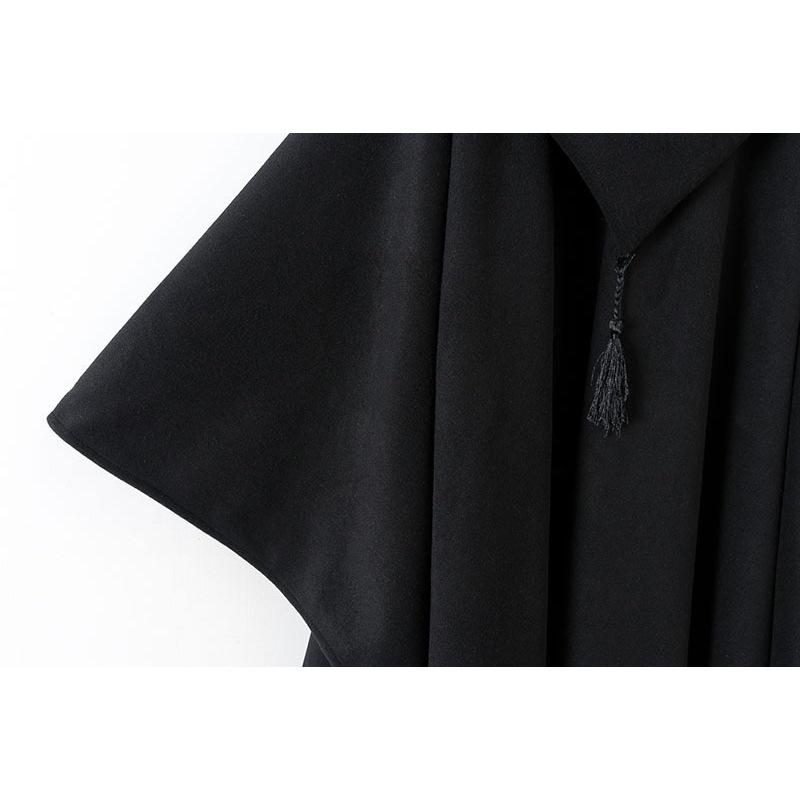 Women's Black Woolen Hooded Cloak Coat, Autumn 2022, Long Style, European American Design, with Hang Tag