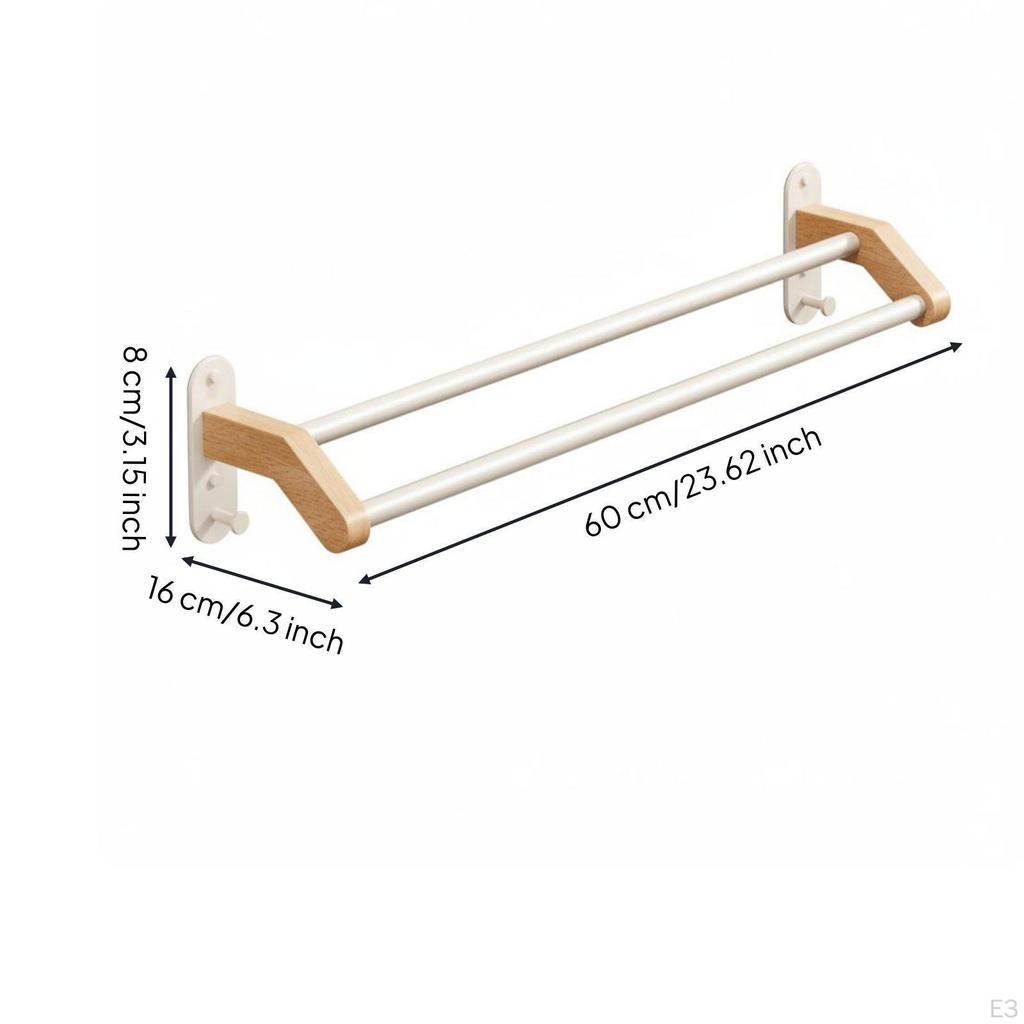 Portasciugamani in Legno Nessun Attrezzo Richiesto Installa Doppio Barre Facile Installazione Storage Bagno 40CM