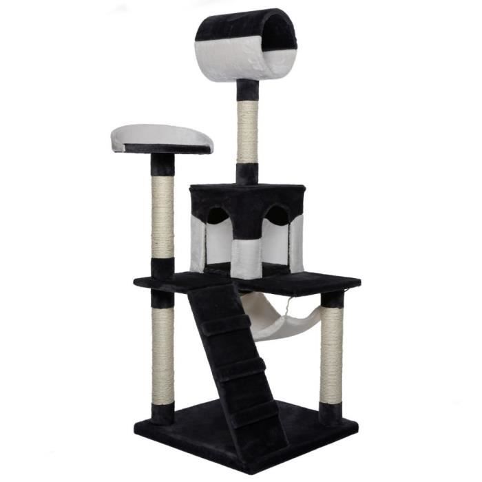 Arbre à chat - dibea - kb00357 - noir/blanc - 133 cm - griffoir en sisal