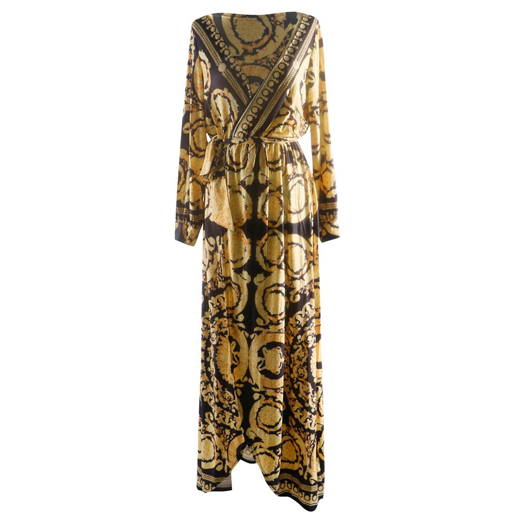 Fashion Women's Casual V Neck Printed Long Sleeve Dress