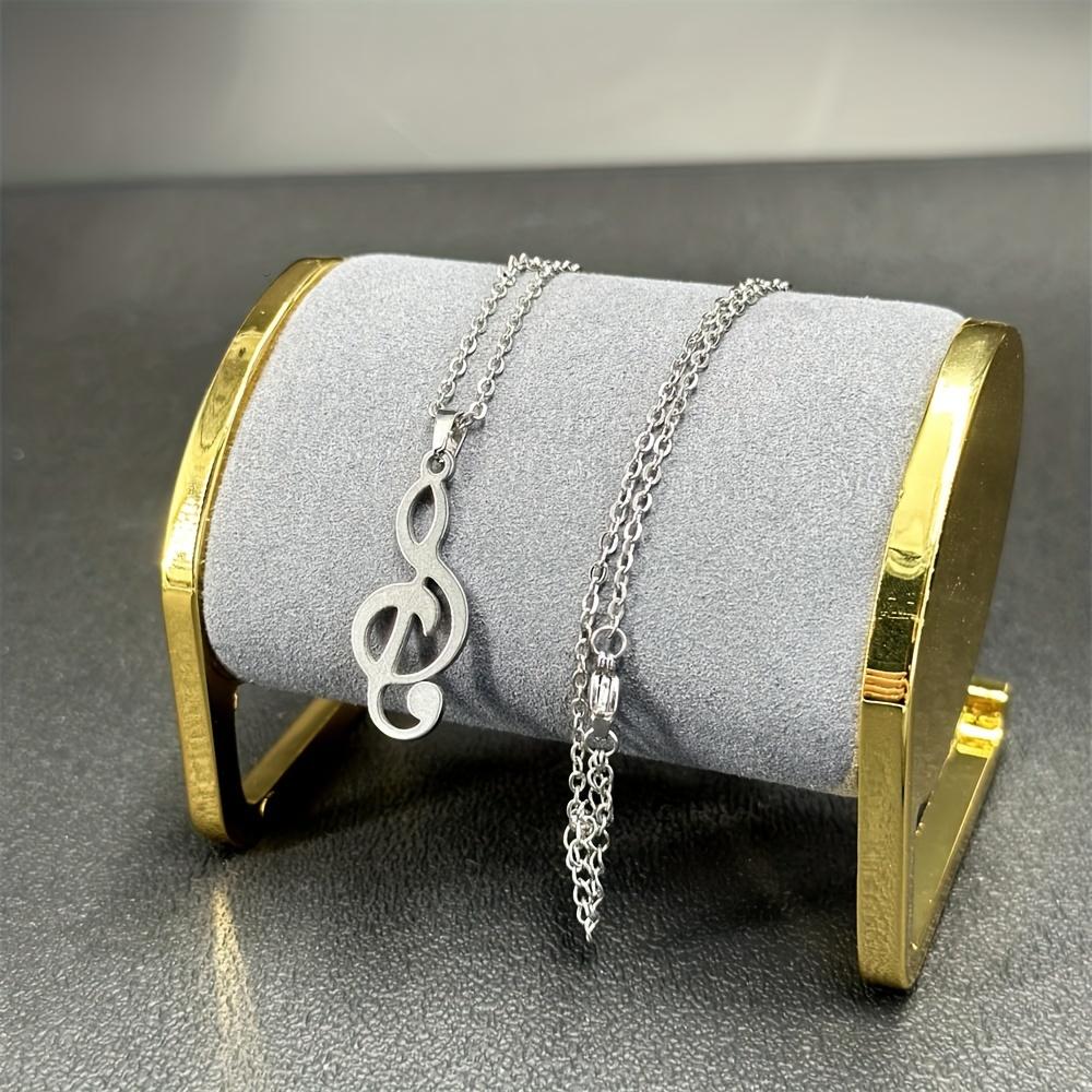 1pc Stainless Steel Cool Punk Hip Hop Necklace Hollow Note Pendant Necklace for Women and Men Party Jewelry Gift with 15.75inch + 2.36inch Stainless S