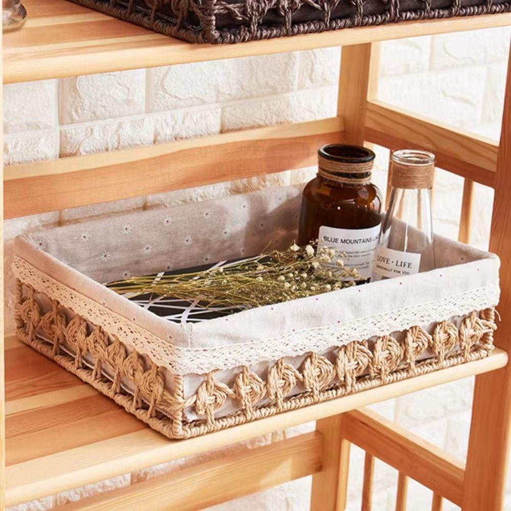 Bohemia Tabletop Fruit Container Hollow Out Straw Storage Basket Bin  Home Decor