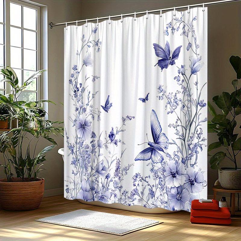 

Black Cat & Starry Night Shower Curtain - Floral Design, Polyester, 12 Hooks, 70.8X70.8 Inches, Washable W60H190(CM)-1 Pcs