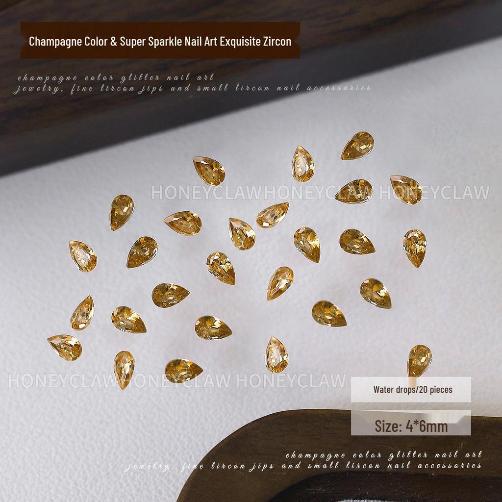 5A Champagne Champagne & Coffee Tone Zirconia Nail Art Rhinestones - Irregular Shapes: Water Drop, Horse Eye, Pigeon Egg.