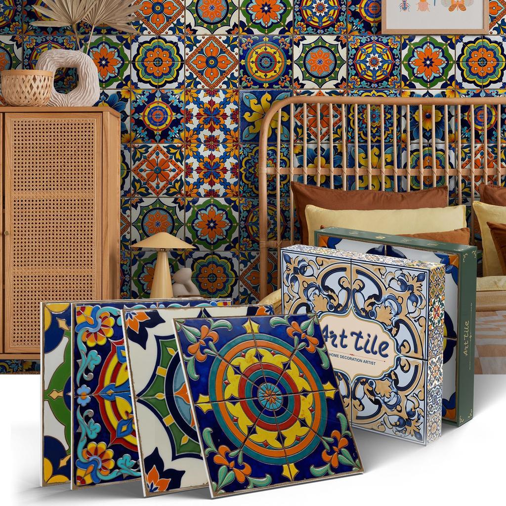 PET Foam Thickened Self-adhesive Wall Sticker, Waterproof and Anti-fouling European Mandala Wallpaper Tile Sticker for Kitchen and Bedroom