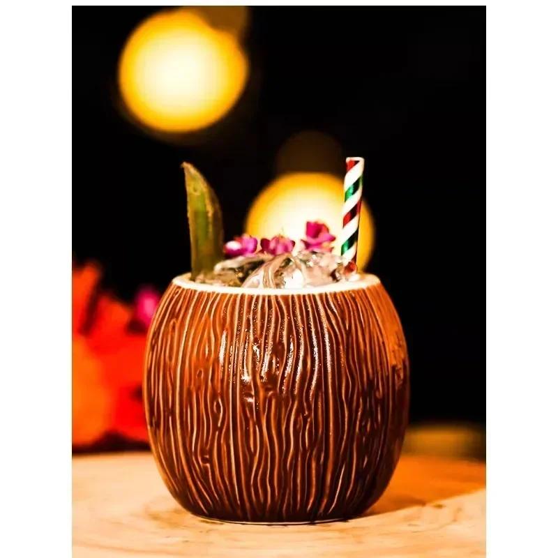 Coconut Cup Bar Tiki Cup Cocktail Glass Hawaiian Wine Glass Party Beach Drink Cup Tiki Mug Ceramic Cup Champagne Glasses