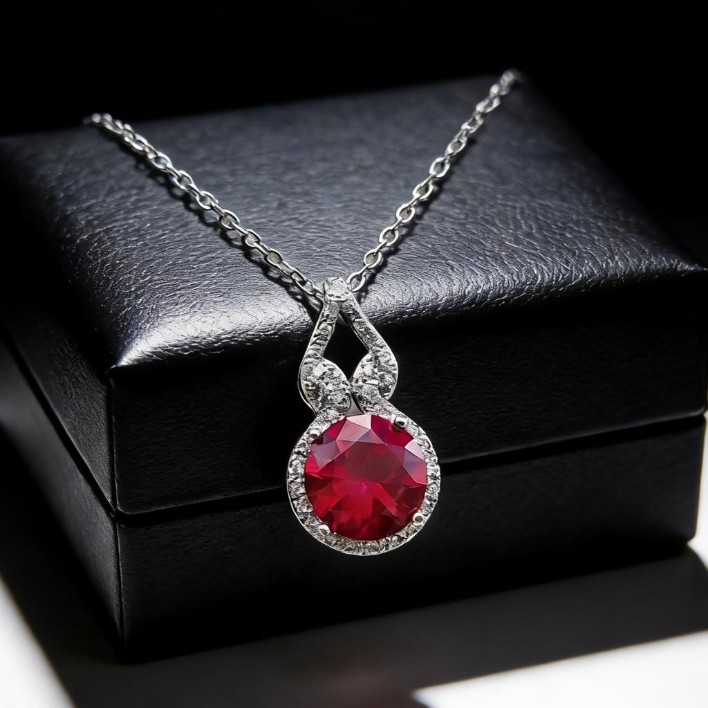 4 Carat Cultivated Ruby Sapphire Gourd Necklace Women's Classic Four-claw Big Diamond Emerald Pendant Collarbone Chain