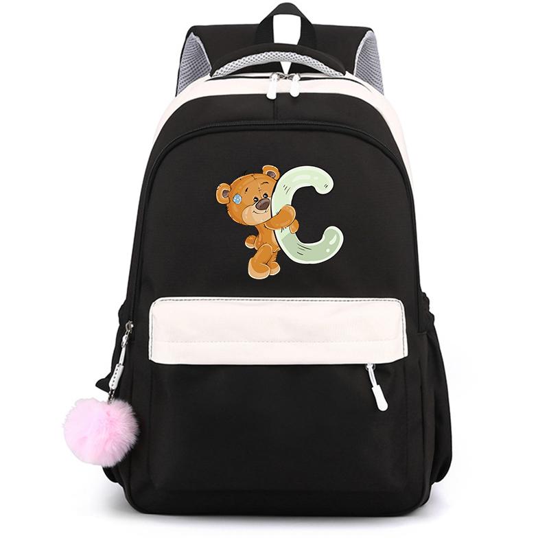 Mały Miś 26 Angielskich Liter Tornister Kawaii Uczeń Tornister Cartoon Bookbag Plecak Mochilas Plecak Nastolatek dla Dziewczynki Prezent