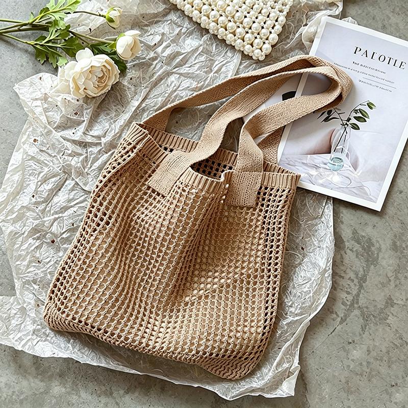 

Yogodlns Women Hollow Knitted Shoulder Bag Simple Crochet Tote Designer Shopper Handbags 37x35.5cm хакі